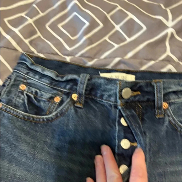 We The Free Free People Daisy Chain Blue Denim Cut-Off Shorts w/ Lace, Size 27 - Picture 10 of 12